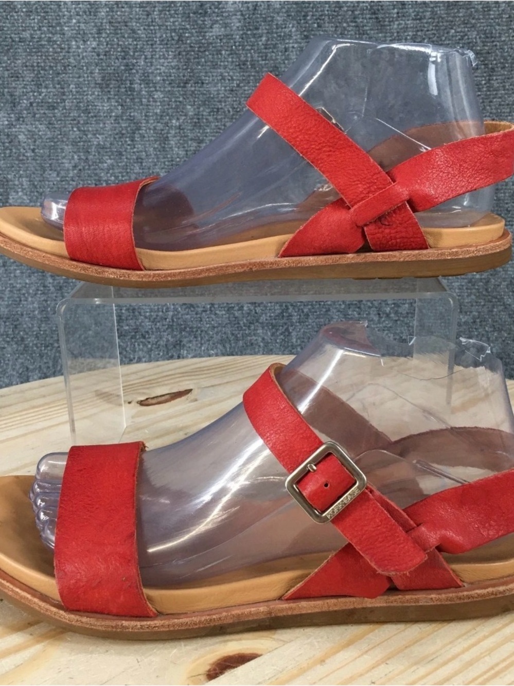 Kork-Ease Red Leather Slingback Sandals with Buckle